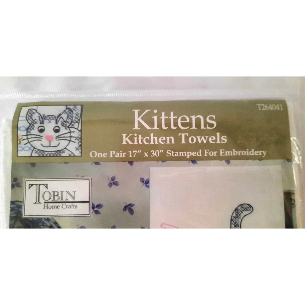 Tobin Stamped For Embroidery KITTENS Kitchen Towel Set of 2 Each 17